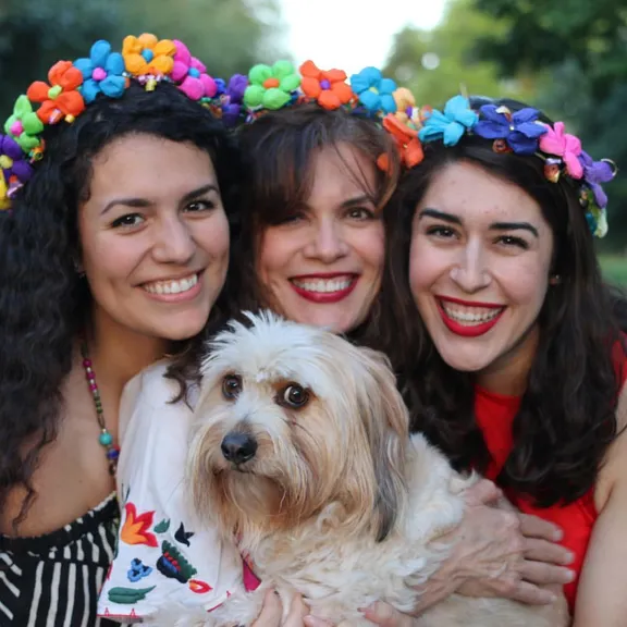 Gay Best with her daughters and the family dog, Tucker